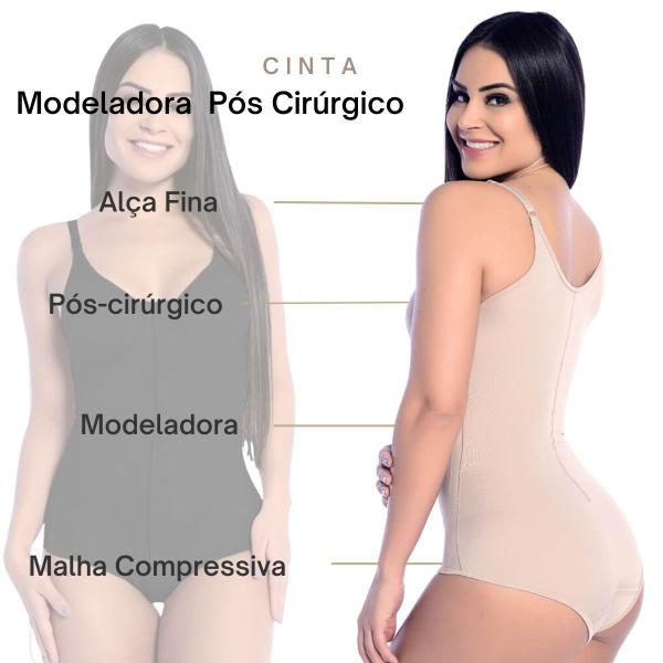 Imagem de Cinta Modeladora Pós Cirúrgica Com Abertura Frontal Alças Finas Reduz Inchaço