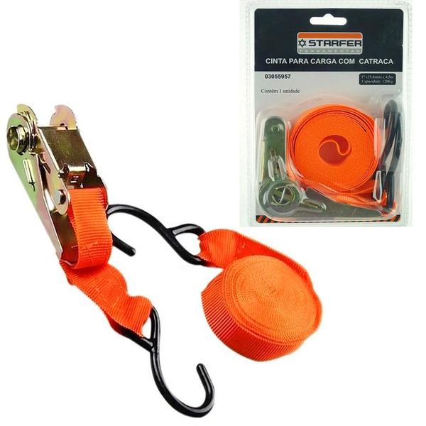 Cinta Para Amarrar E Prender Carga Com Catraca 4,5 Mt - Starfer - Starfer Ferramentas Imagem de Cinta Para Amarrar E Prender Carga Com Catraca 4,5 Mt - Starfer