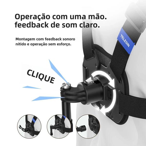Cinta Peitoral para GoPro, Insta360 e DJI -Compatível com Hero 13, 12, 11, 10, 9, 8, 7, 6 e 5 Imagem de Cinta Peitoral para GoPro, Insta360 e DJI -Compatível com Hero 13, 12, 11, 10, 9, 8, 7, 6 e 5