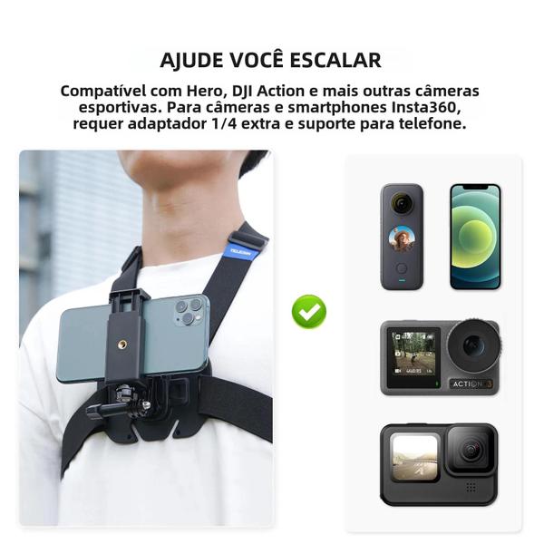 Cinta Peitoral para GoPro, Insta360 e DJI -Compatível com Hero 13, 12, 11, 10, 9, 8, 7, 6 e 5 Imagem de Cinta Peitoral para GoPro, Insta360 e DJI -Compatível com Hero 13, 12, 11, 10, 9, 8, 7, 6 e 5