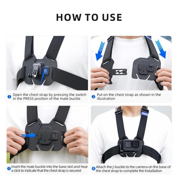 Cinta Peitoral para GoPro, Insta360 e DJI -Compatível com Hero 13, 12, 11, 10, 9, 8, 7, 6 e 5 Imagem de Cinta Peitoral para GoPro, Insta360 e DJI -Compatível com Hero 13, 12, 11, 10, 9, 8, 7, 6 e 5