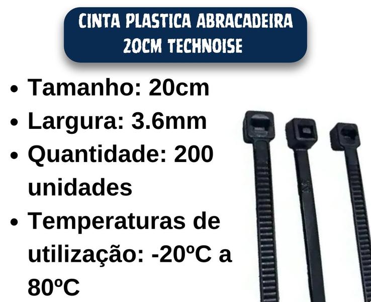 Imagem de Cinta Plástica Abraçadeira 20cm Technoise (Pacote Com 200 Unidades)