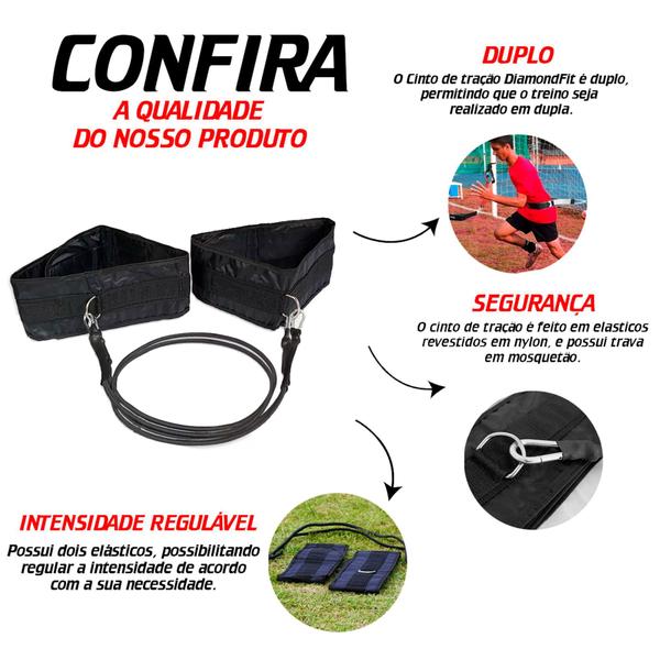 Imagem de Cinto de Tração Duplo para Treino de Resistência Com Elástico Exercício Corrida Futebol Futsal