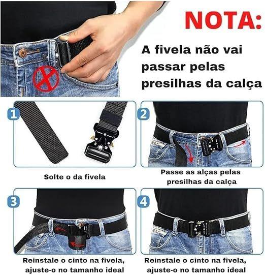 Imagem de Cinto Tático Militar  Preto Com Fivela de Metal Engate Rápido