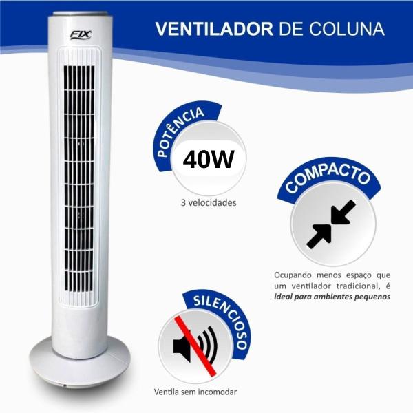 Imagem de Circulador de Ar Ventilador Tipo Torre Coluna 3 Níveis de Velocidade 220V Branco