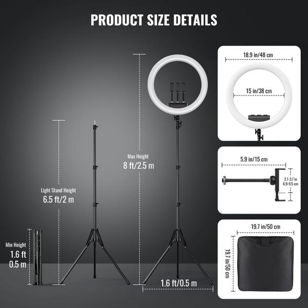 Imagem de Círculo de selfie LED Ring Light SH de 19 polegadas com suporte de tripé de 2,5 m