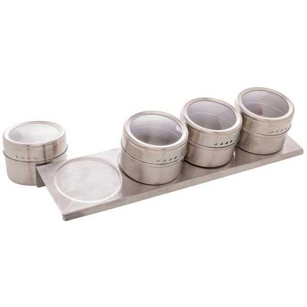 Cj 04 Porta temperos em Aço Inox C/ Suporte Imantado - Lyor Imagem de Cj 04 Porta temperos em Aço Inox C/ Suporte Imantado - Lyor