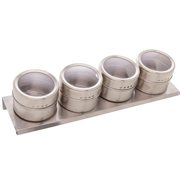 Cj 04 Porta temperos em Aço Inox C/ Suporte Imantado - Lyor Imagem de Cj 04 Porta temperos em Aço Inox C/ Suporte Imantado - Lyor