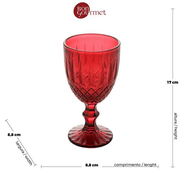 Imagem de CJ 6 Taças Vidro P/ Água Vinho Bebidas Greek Vermelho 345ml