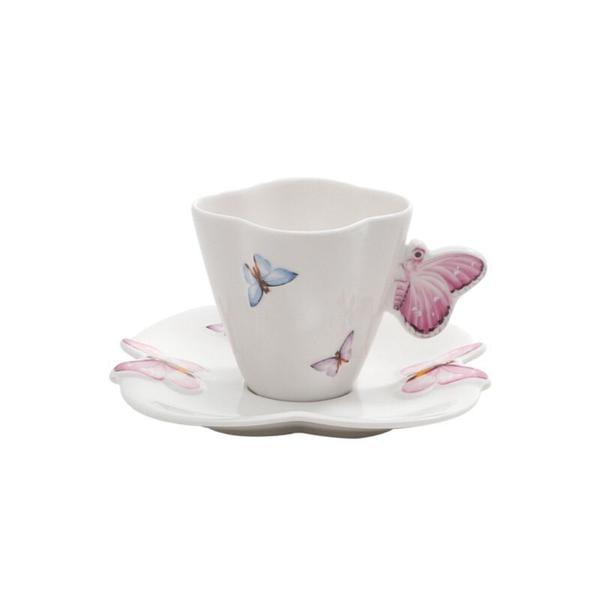 CJ 6 XICARAS CAFE PORCELANA C/PIRES BORBOLETAS BRANCO 100ml - GNJ HOME DECOR Imagem de CJ 6 XICARAS CAFE PORCELANA C/PIRES BORBOLETAS BRANCO 100ml