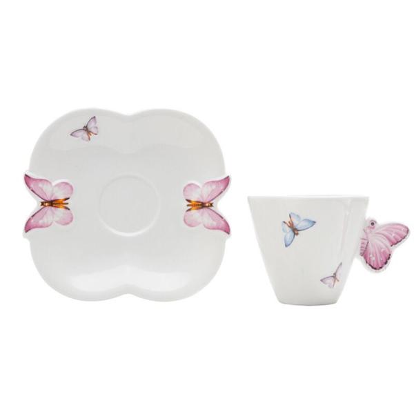 CJ 6 XICARAS CAFE PORCELANA C/PIRES BORBOLETAS BRANCO 100ml - GNJ HOME DECOR Imagem de CJ 6 XICARAS CAFE PORCELANA C/PIRES BORBOLETAS BRANCO 100ml