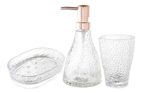 Imagem de Cj Banheiro Lavabo Transparente com Rose Elegant Lyor 3 Pçs