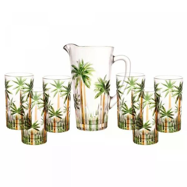 Imagem de Cj jarra com 6 copos cristal palm tree handpaint wolff