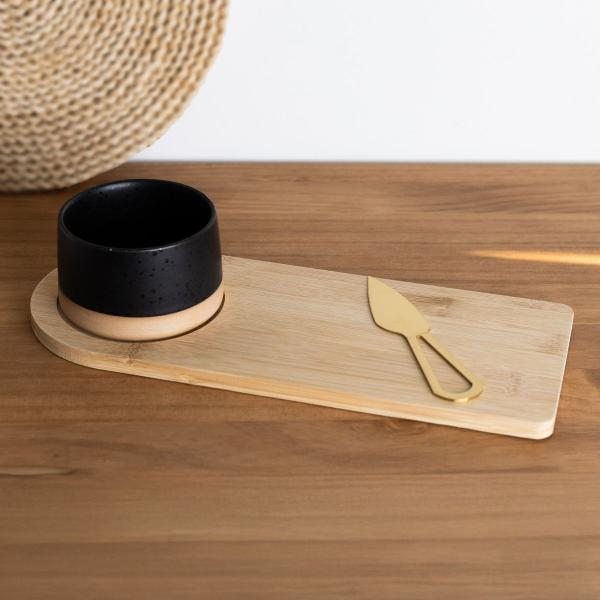 CJ Petisqueira com bandeja de bambu e faca dourada 30 cm - LYOR Imagem de CJ Petisqueira com bandeja de bambu e faca dourada 30 cm