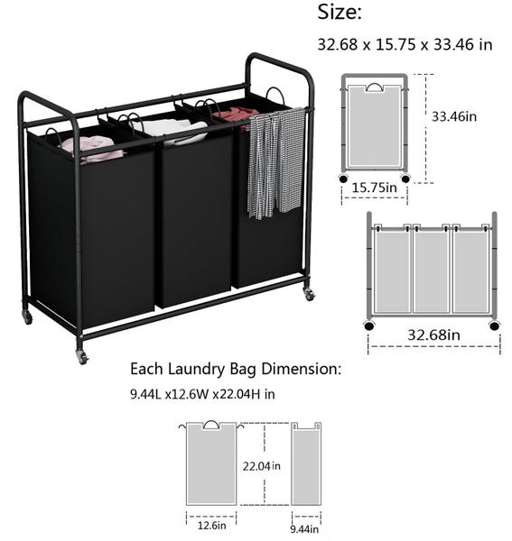 Imagem de Classificador de cestos de roupa suja LINZINAR, 3 bolsas com rodas giratórias