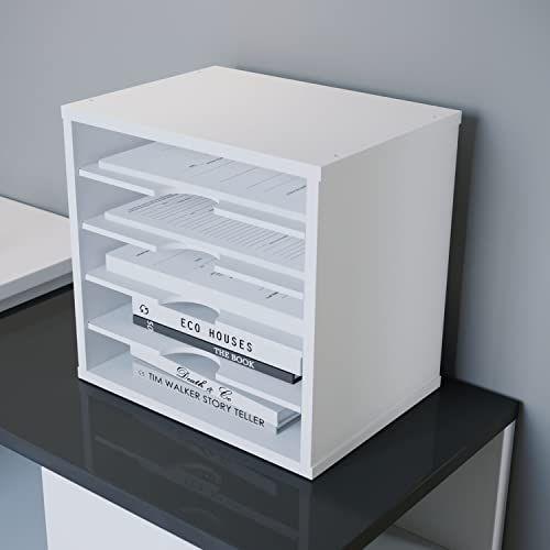 Imagem de Classificador de papel organizador de arquivos Ballucci, prateleiras ajustáveis de 5 camadas organizador de mesa de escritório, 13 5/8 x 9 1/4" x 12", branco