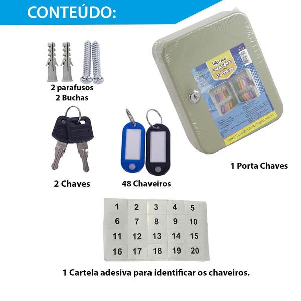 Imagem de Claviculário Armário Porta Chaves Organizador 20 Chaves Em Aço Carbono Cofre Reforçado Resistente 