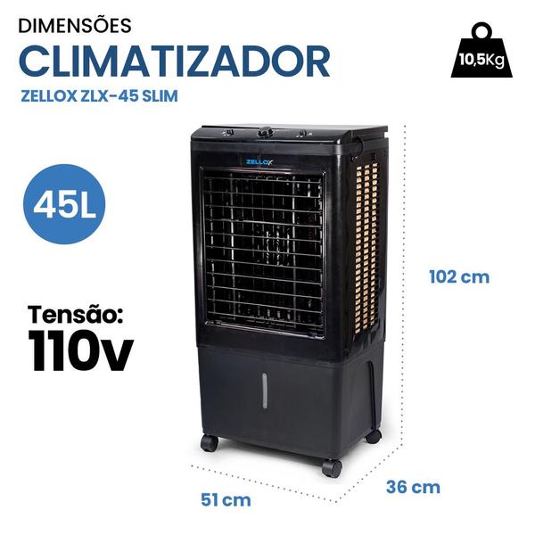 Climatizador de Ar Evaporativo 45 litros Zellox ZLX-45 110V Preto