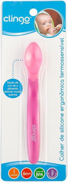 Imagem de Clingo Colher De Silicone Ergonômica Termosensível Rosa Rosa