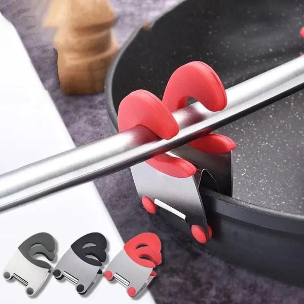 Imagem de Clipe de Panela de Aço Inoxidável com Silicone Anti-Escáldas - Suporte para Colher e Acessório de Cozinha