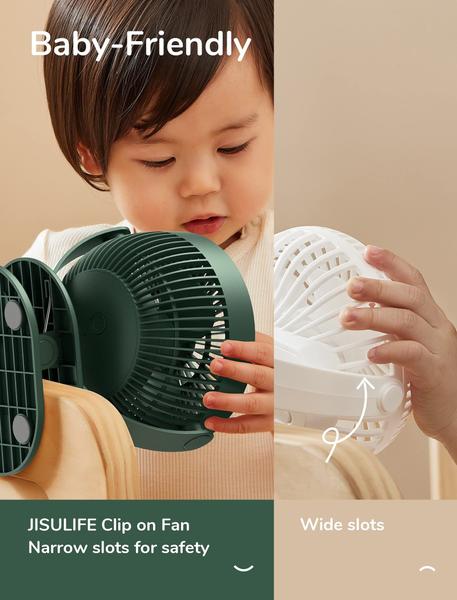 Imagem de Clipe JISULIFE em Baby Stroller Fan, 4000 mAh Battery Operated Fan, Quiet &amp Narrow Slot Design, 4 Velocidades, Max 14 Hrs, Ideal para Cama, Mesa, Cadeirinha, Escritório, Camping, Quarto - Verde Escuro