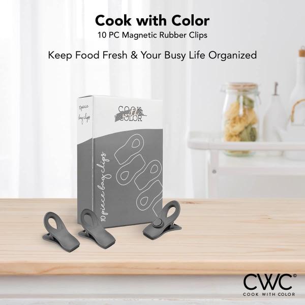 Imagem de Clipes de bolsa COOK WITH COLOR 10 unidades com ímã para armazenamento de alimentos, cinza