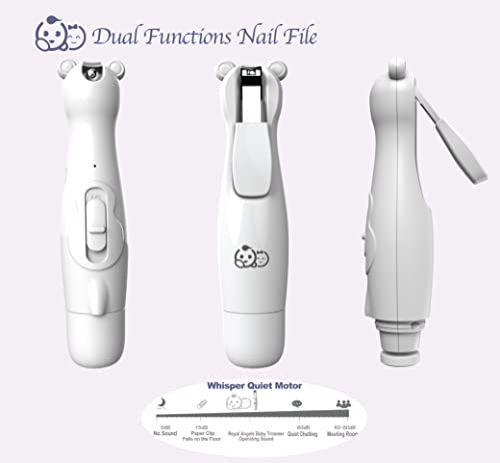 Imagem de Clippers de unhas recarregáveis 20 em 1 pela Royal Angels  Aparador de unha de bebê elétrico, kit de arquivo de unha bebê, cabeças de substituição adicionais, dedos infantis recém-nascidos e unhas, guarnição e polimento (neve)