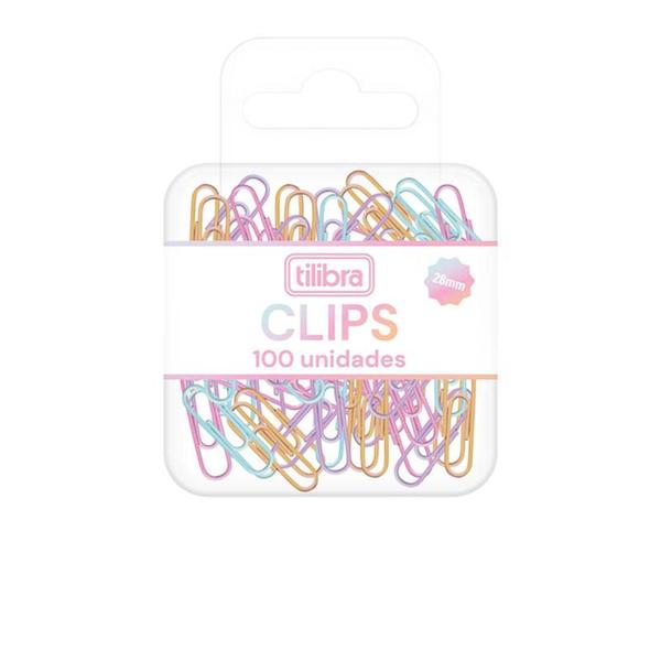 Imagem de Clips 28mm com 100 Unidades Tilibra - Colorido Pastel