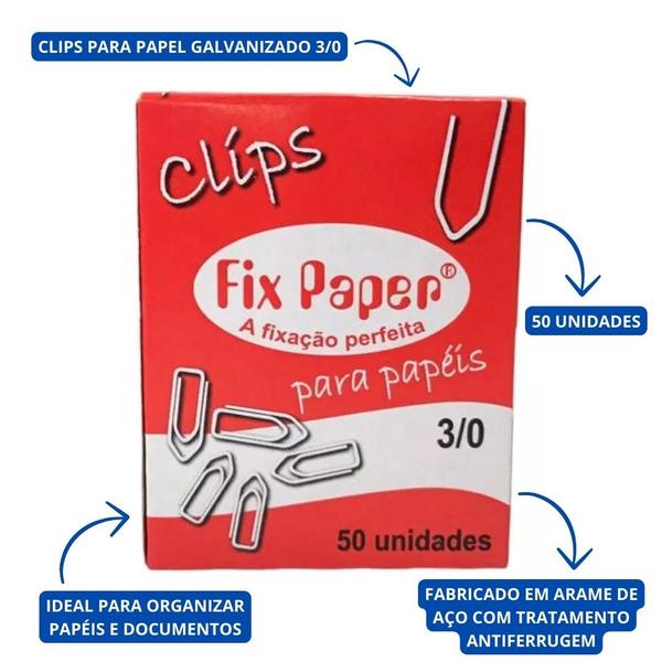 Imagem de Clips para Papel Galvanizado 3/0 com 50 unidades Fix Paper