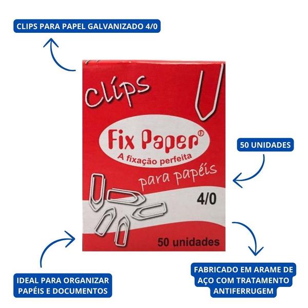 Imagem de Clips para Papel Galvanizado 4/0 com 50 unidades Fix Paper