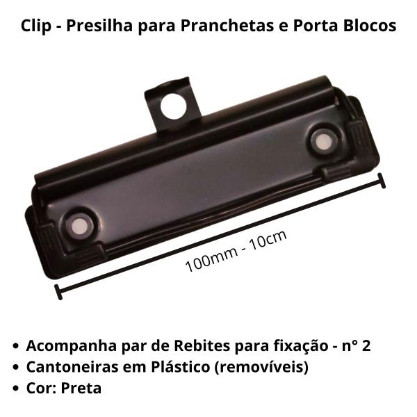 Imagem de Clips / Presilha para Pranchetas - Porta Bloco - Preta 100mm