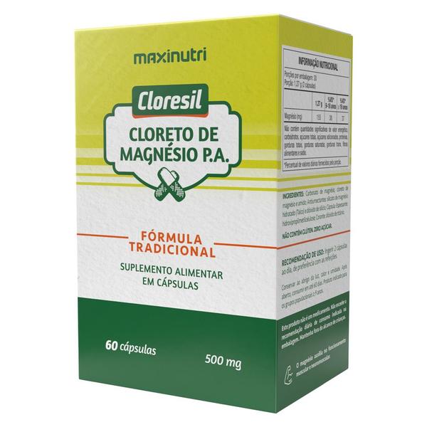 Cloresil Cloreto Magnésio P.A 500mg 60 Cápsulas Maxinutri Imagem de Cloresil Cloreto Magnésio P.A 500mg 60 Cápsulas Maxinutri