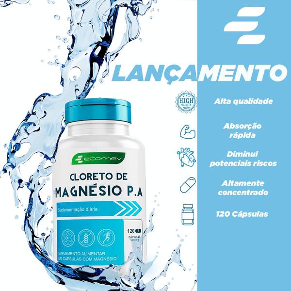 Imagem de Cloreto de Magnesio P.A 500mg Forma Pura Importada 120 Cáps 2 Meses Ecomev