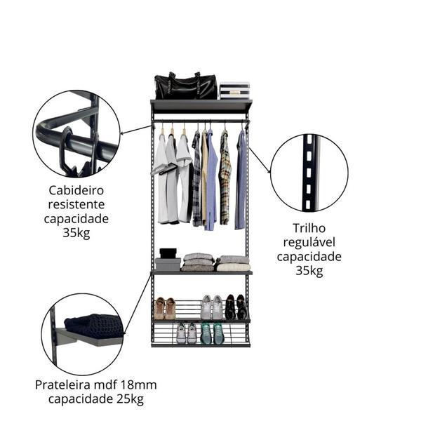 Imagem de Closet Aberto 80cm - Armário Moderno (Coleção 02) Organização e Estilo