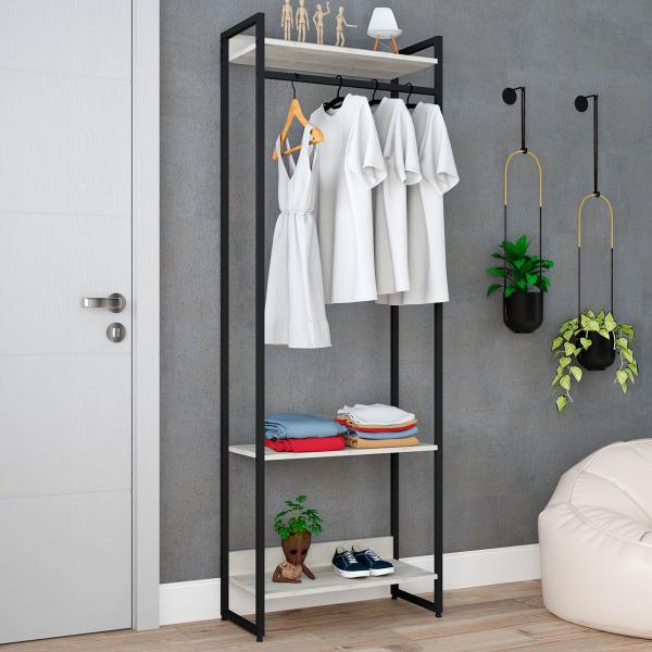 Imagem de Closet Arara 3 Prateleiras Snow/Preto 19223 - Compace