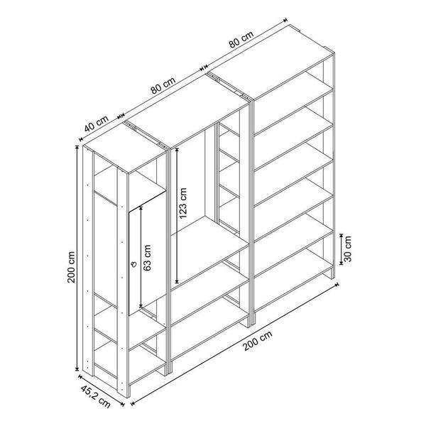 Imagem de Closet com 1 Cabideiro, 1 Porta com 2 prateleias e 12 nichos EY101-3-7 Linha Yes Naturart