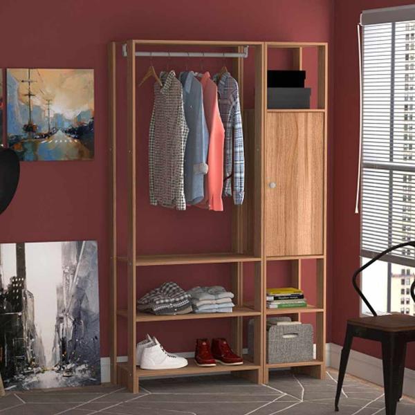 Imagem de Closet com 1 Cabideiro, 1 Porta com 2 prateleias e 6 nichos externos EY101-107 Linha Yes Naturart