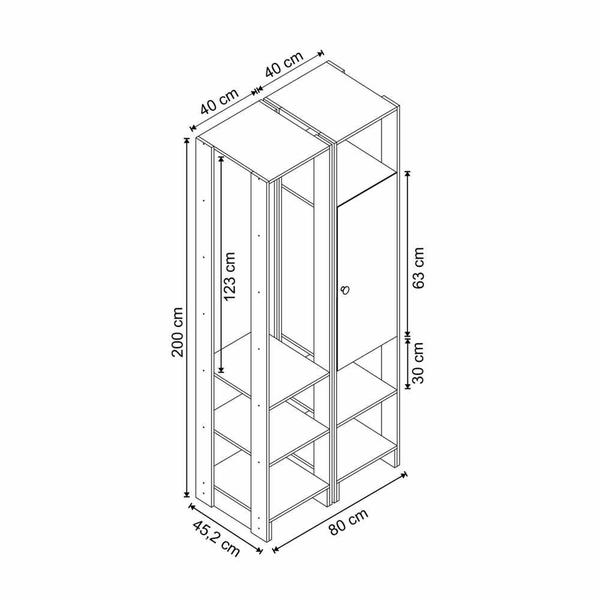 Imagem de Closet com 1 Cabideiro, 1 Porta com 2 prateleias e 6 nichos EY105-107 Linha Yes Naturart