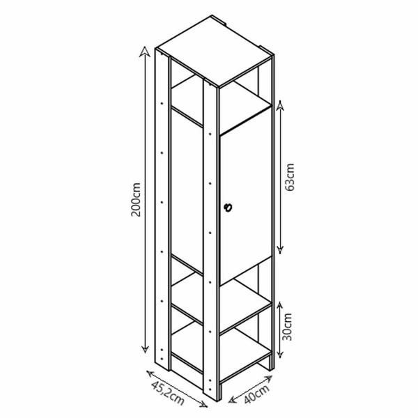 Imagem de Closet com 1 Cabideiro, 1 Porta com 2 prateleias e 6 nichos EY105-107 Linha Yes Naturart