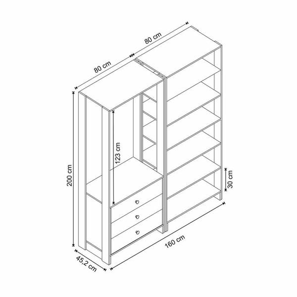 Imagem de Closet com 1 Cabideiro, 3 Gavetas e 7 Nichos EY102-103 Linha Yes Naturart