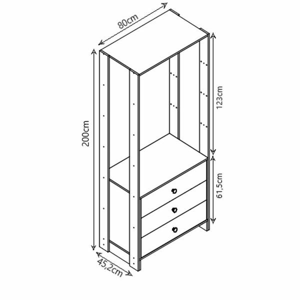 Imagem de Closet com 1 Cabideiro, 3 Gavetas e 7 Nichos EY102-104 Linha Yes Naturart