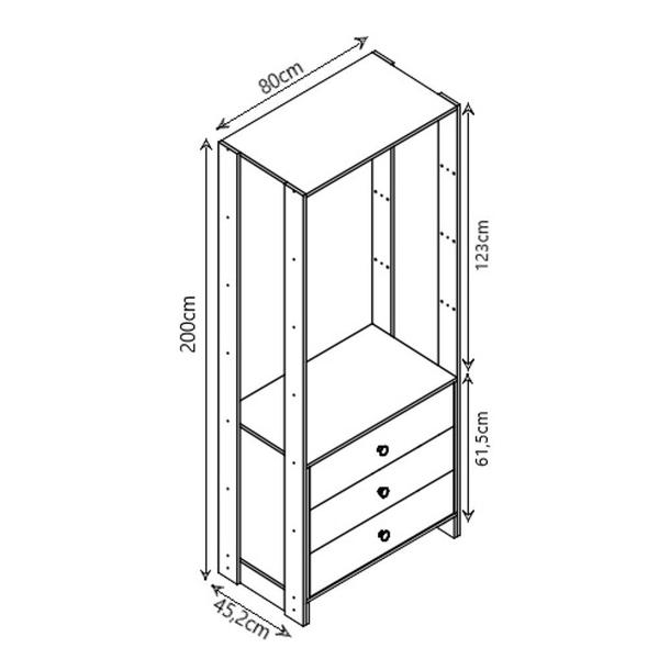 Imagem de Closet com 2 Cabideiros, 3 Gavetas e 4 Prateleiras EY101-102 Linha Yes Naturart