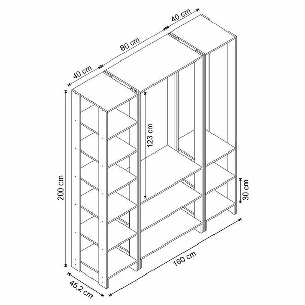 Imagem de Closet com 2 Cabideiros e 12 nichos EY101-4-5 Linha Yes Naturart