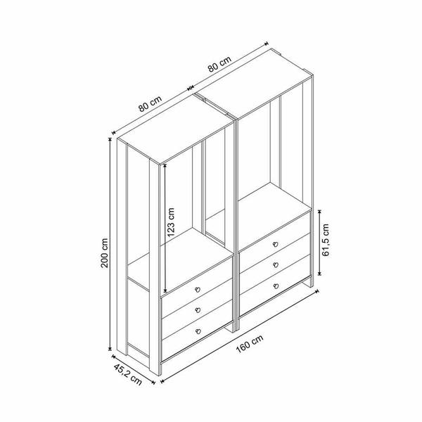 Imagem de Closet com 2 Cabideiros e 6 Gavetas EY102-102 Linha Yes Naturart