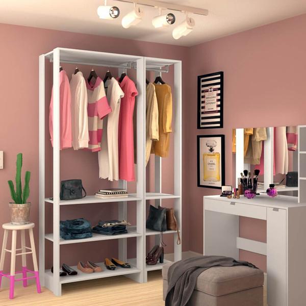 Imagem de Closet com 2 Cabideiros e 6 Prateleiras 120cm Branco Lilies Móveis