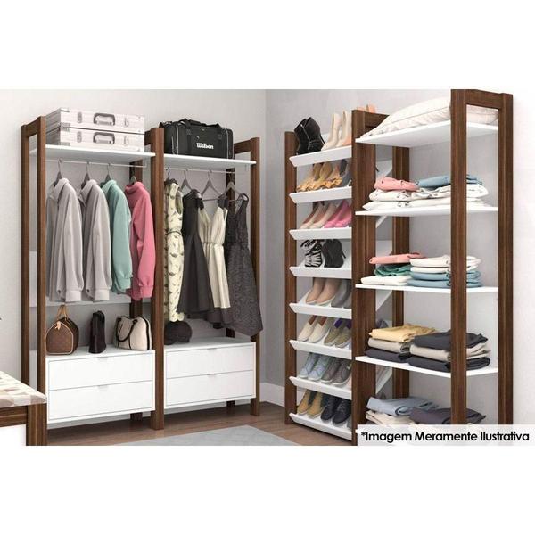 Imagem de Closet de Casal AZ1011 Armário Alto c/ 1 Prateleira e 2 Gavetas Amêndoa/Branco - Tecno Mobili