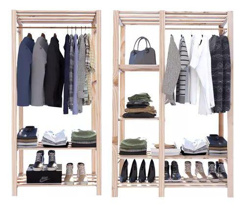 Imagem de Closet Duplo Design Arara Industrial Pinus Cabideiros