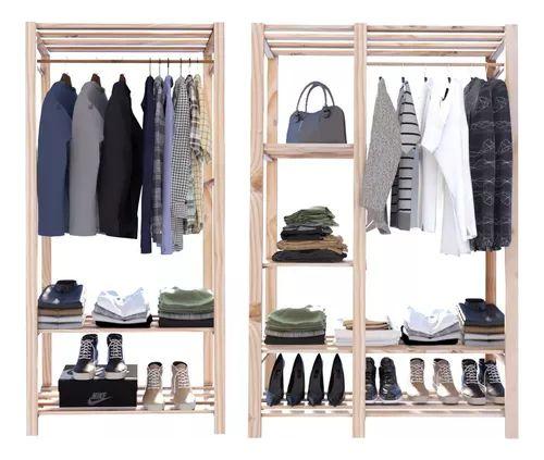 Closet Duplo Organizador Design Arara Industrial Pinus Para Roupas - Technox Imagem de Closet Duplo Organizador Design Arara Industrial Pinus Para Roupas