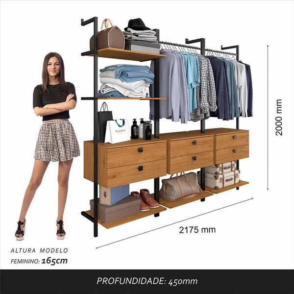 Imagem de Closet Estilo Industrial Siena 6 Gav Preto/cinamomo - Móveis Arapongas