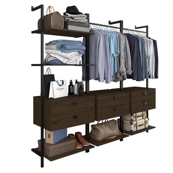 Imagem de Closet Estilo Industrial Siena 6 Gav Preto/imbuia - Móveis Arapongas